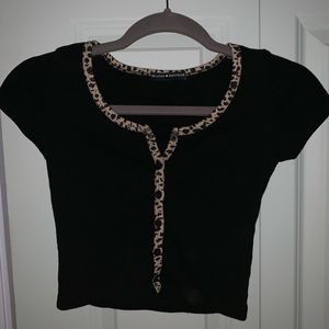 Brandy Melville Black Top With Cheetah Accent